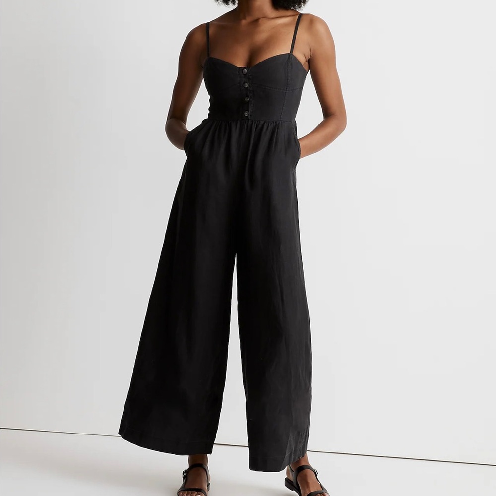 Madewell black sleeveless wide leg linen jumper size 00